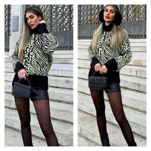 NEW ZARA Bloggers Fave Mixed Animal Print Turtleneck Sweater S